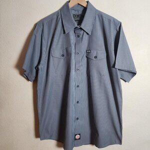 Dixxon Workforce Shirt Mens XL Blue Striped Short Sleeve Button Up Workwear